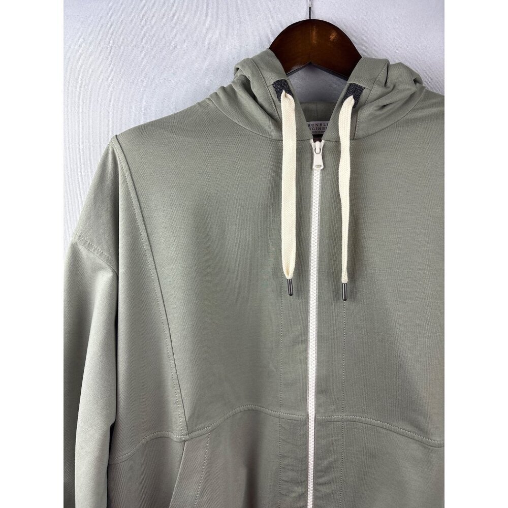 Women’s Brunello Cucinelli Small Olive Green Zip-Up Hoodie - Picture 2 of 5